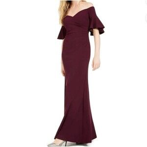Calvin Klein Sweetheart Off-The-Shoulder Gown Eggplant Purple Size 16